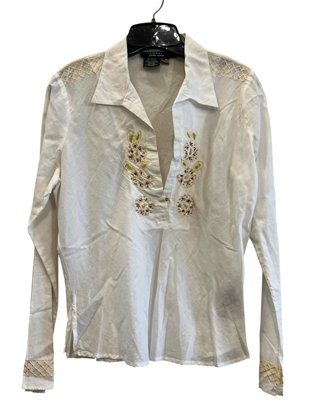 100% Cotton Rampage White Long-Sleeve Embroidered Popover Shirt